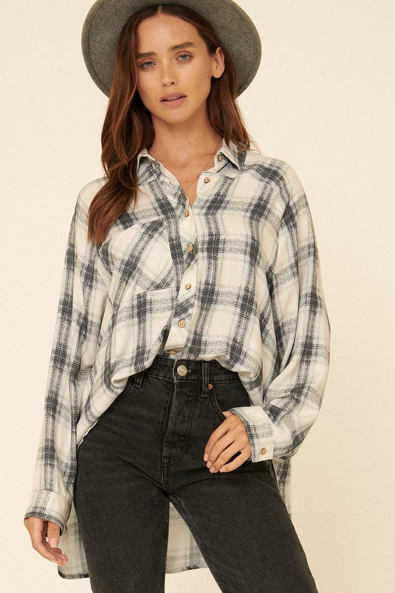 Oversized Loose Fit Plaid Shirt Smile Sparker