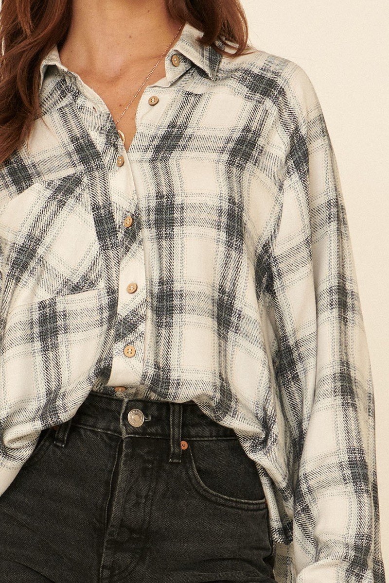 Oversized Loose Fit Plaid Shirt Smile Sparker