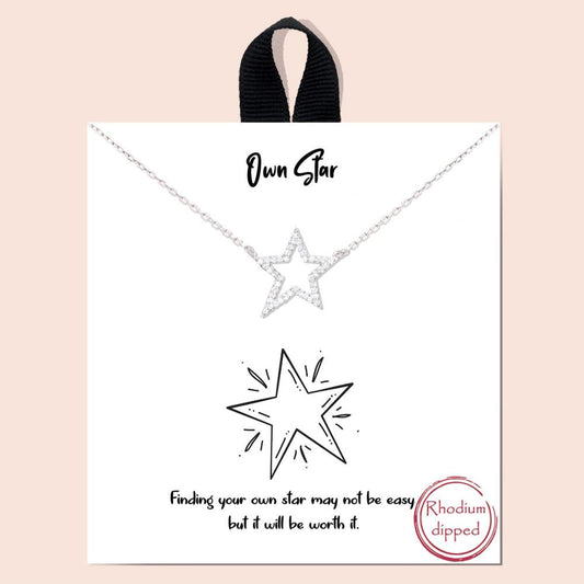 Own Star Rhinestone Dainty Metal Necklace Smile Sparker