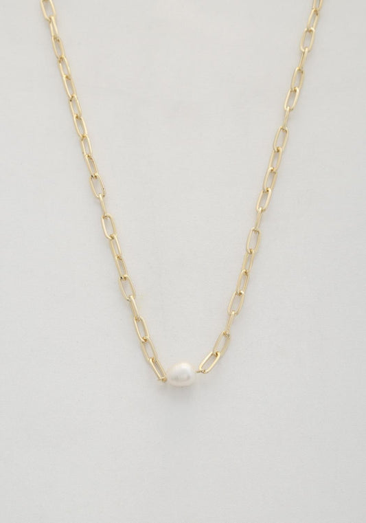 Pearl Bead Oval Link Necklace Smile Sparker