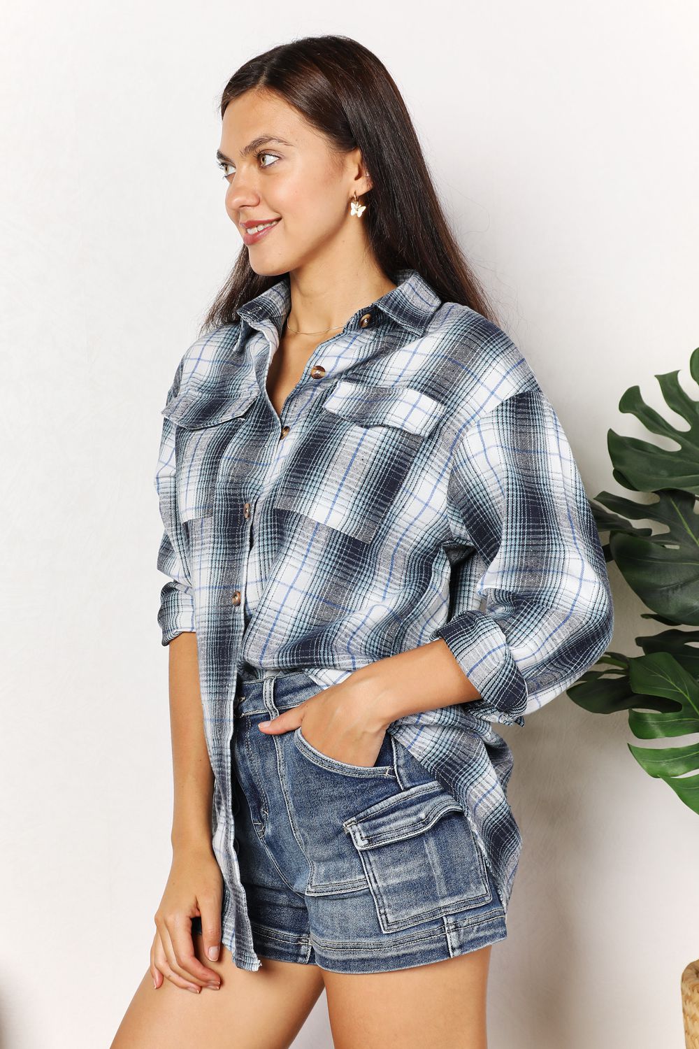 Plaid Dropped Shoulder Shirt - SHIRTS & BLOUSES - Mixed