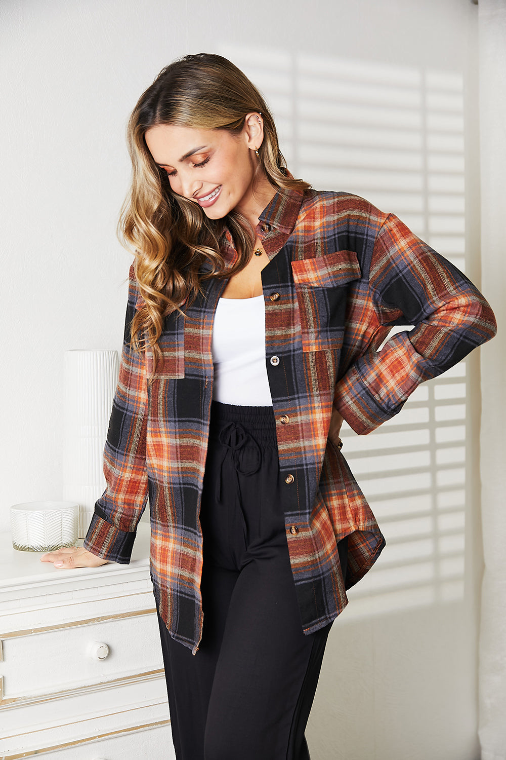 Plaid Dropped Shoulder Shirt - SHIRTS & BLOUSES - Mixed