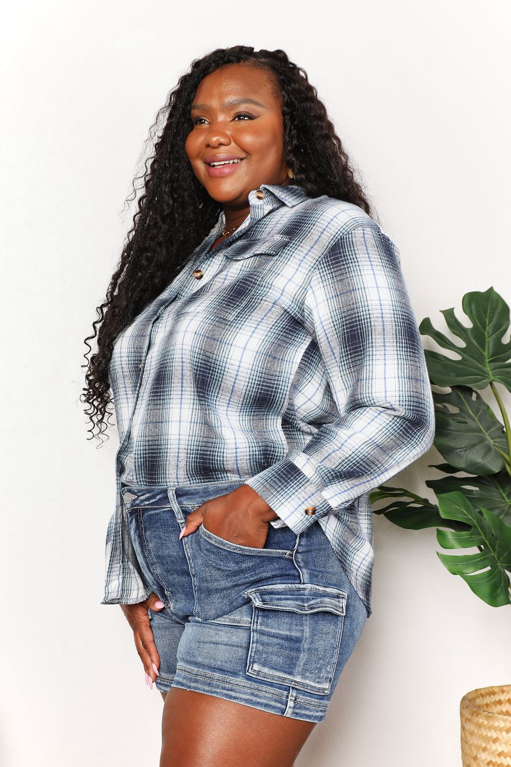 Plaid Dropped Shoulder Shirt - SHIRTS & BLOUSES - Mixed