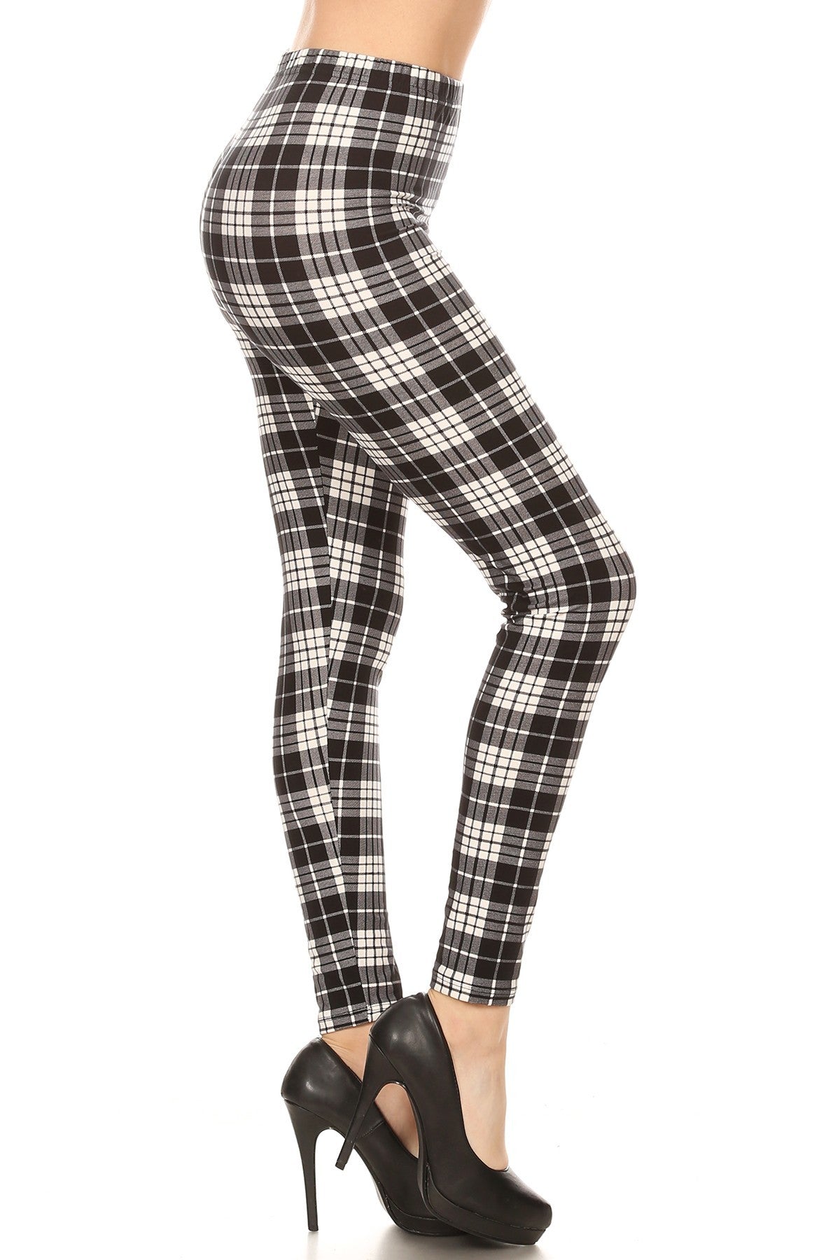 Plaid High Waisted Leggings In A Fitted Style, With An Elastic Waistband Smile Sparker