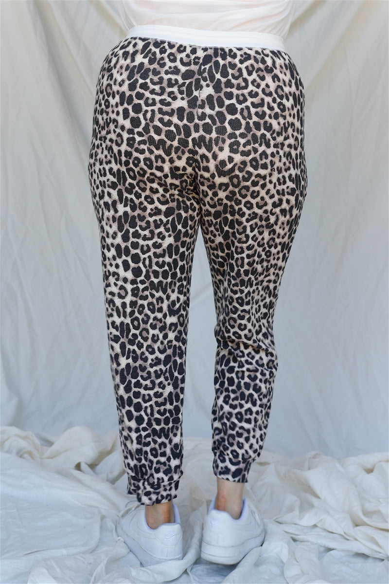 Plus Brown Leopard Print Two Pocket Joggers Pants Smile Sparker