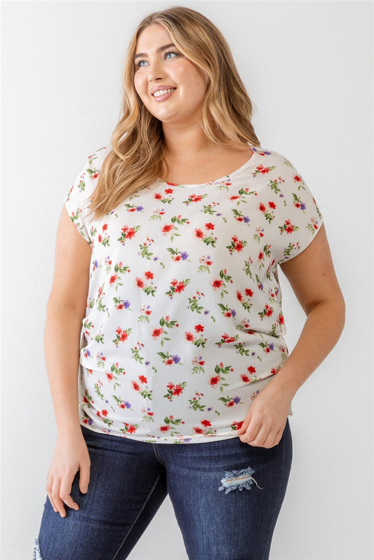 Plus Flower Print Ruched Top Smile Sparker