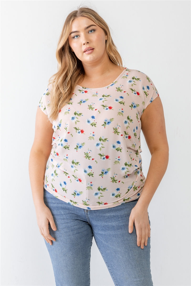 Plus Flower Print Ruched Top Smile Sparker