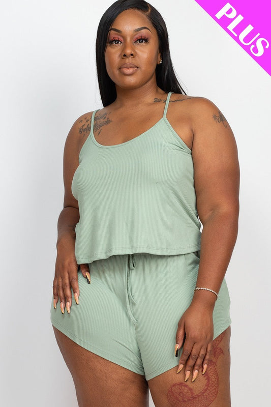 Plus Ribbed Strappy Top And Shorts Set Smile Sparker