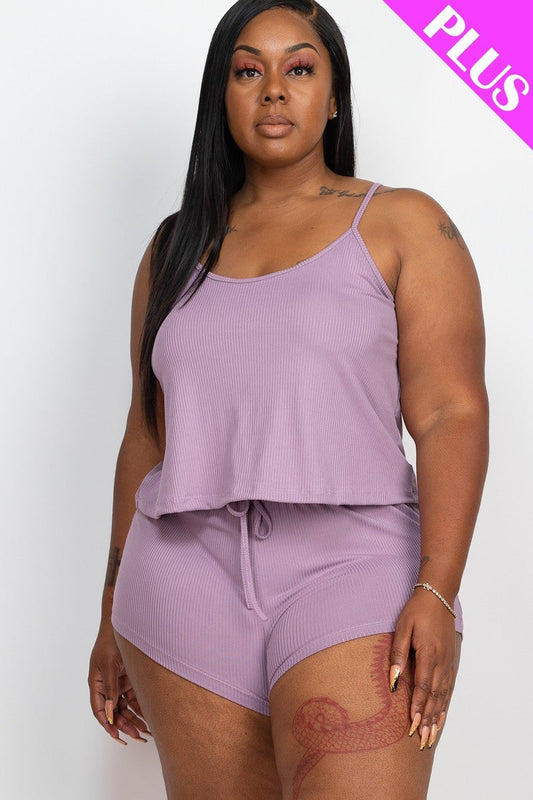 Plus Ribbed Strappy Top And Shorts Set Smile Sparker