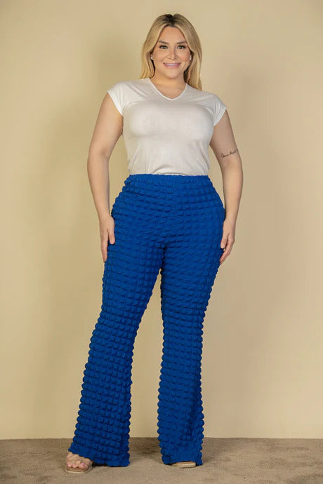 Plus Size Bubble Fabric Flare Pants - PLUS BOTTOMS - Blue