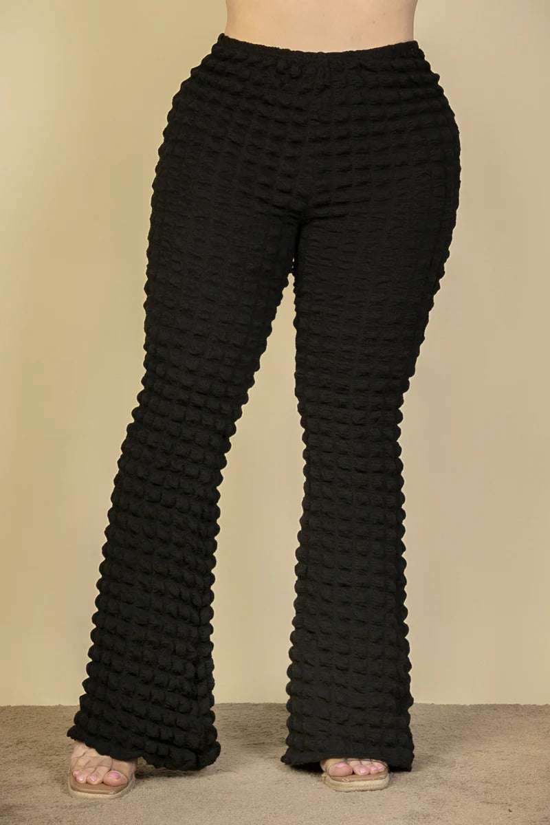 Plus Size Bubble Fabric Flare Pants - PLUS BOTTOMS - Black