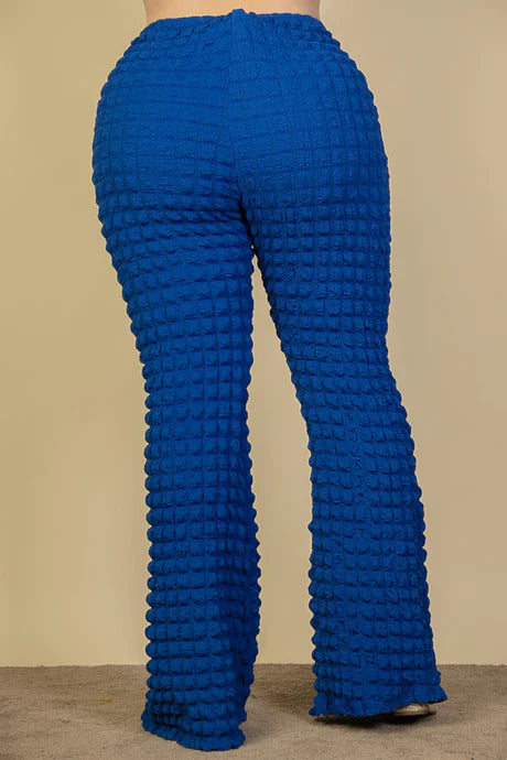 Plus Size Bubble Fabric Flare Pants - PLUS BOTTOMS - Blue