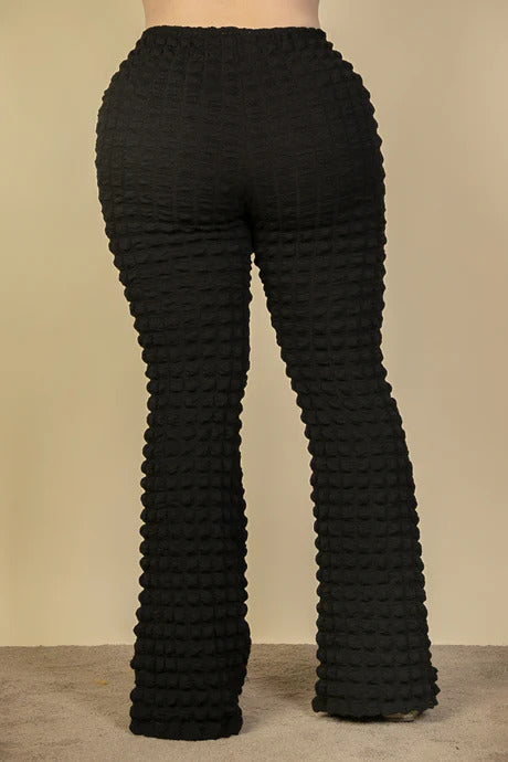 Plus Size Bubble Fabric Flare Pants - PLUS BOTTOMS - Black