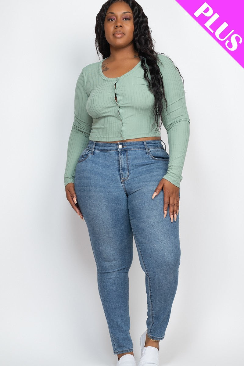 Plus Size Button Up Cropped Top Smile Sparker