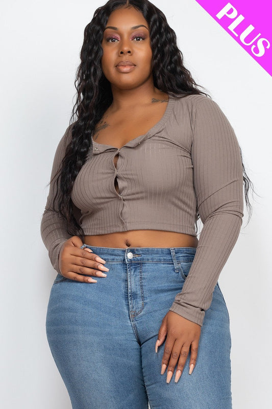 Plus Size Button Up Cropped Top Smile Sparker