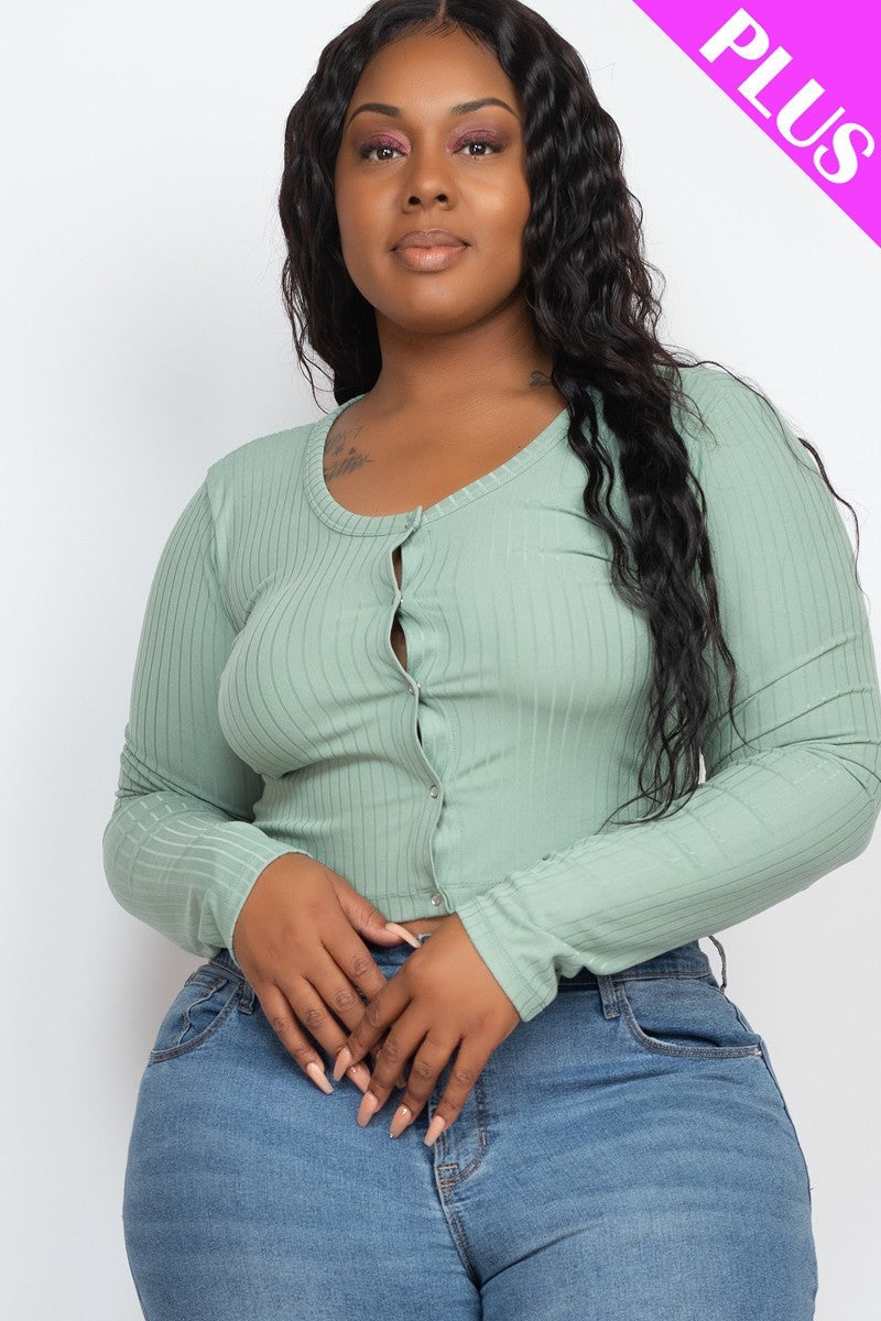 Plus Size Button Up Cropped Top Smile Sparker