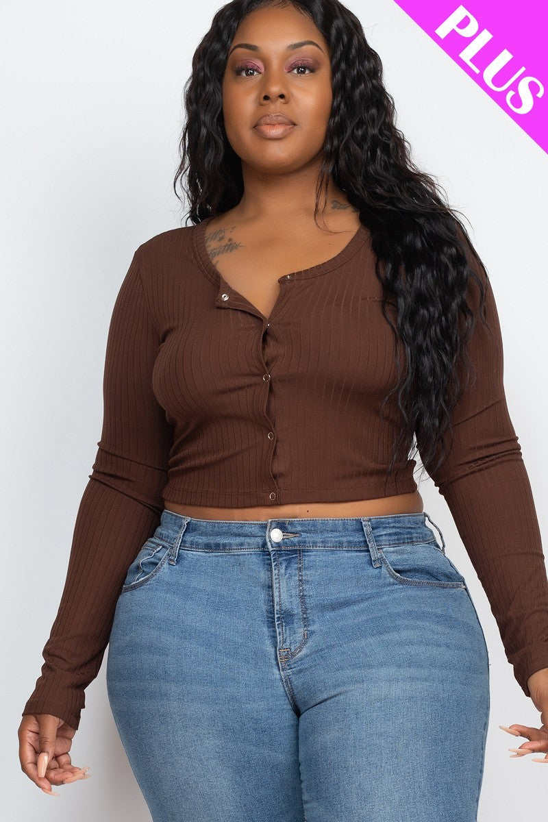 Plus Size Button Up Cropped Top Smile Sparker