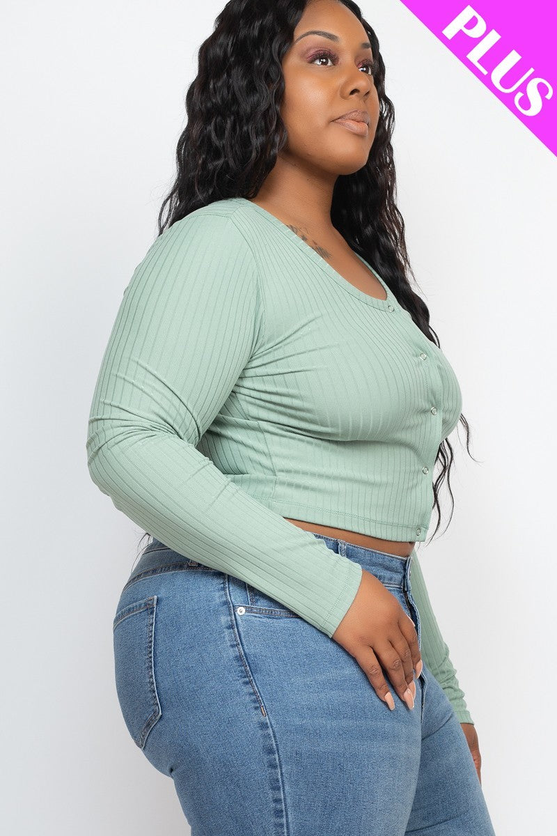 Plus Size Button Up Cropped Top Smile Sparker