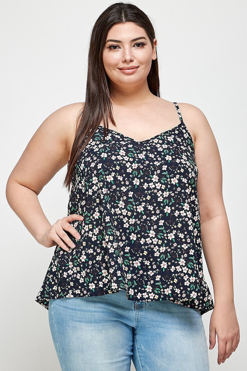 Plus Size, Ditsy Floral Print Cami Top Smile Sparker