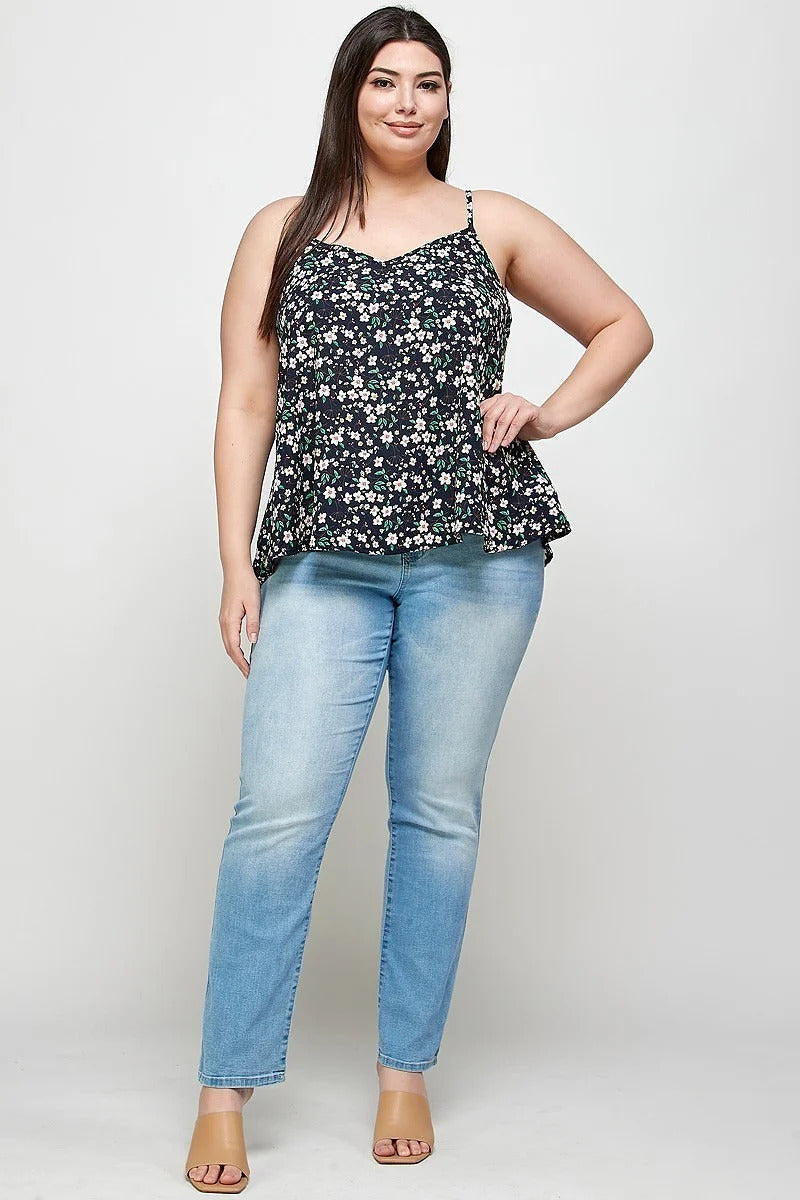 Plus Size, Ditsy Floral Print Cami Top Smile Sparker