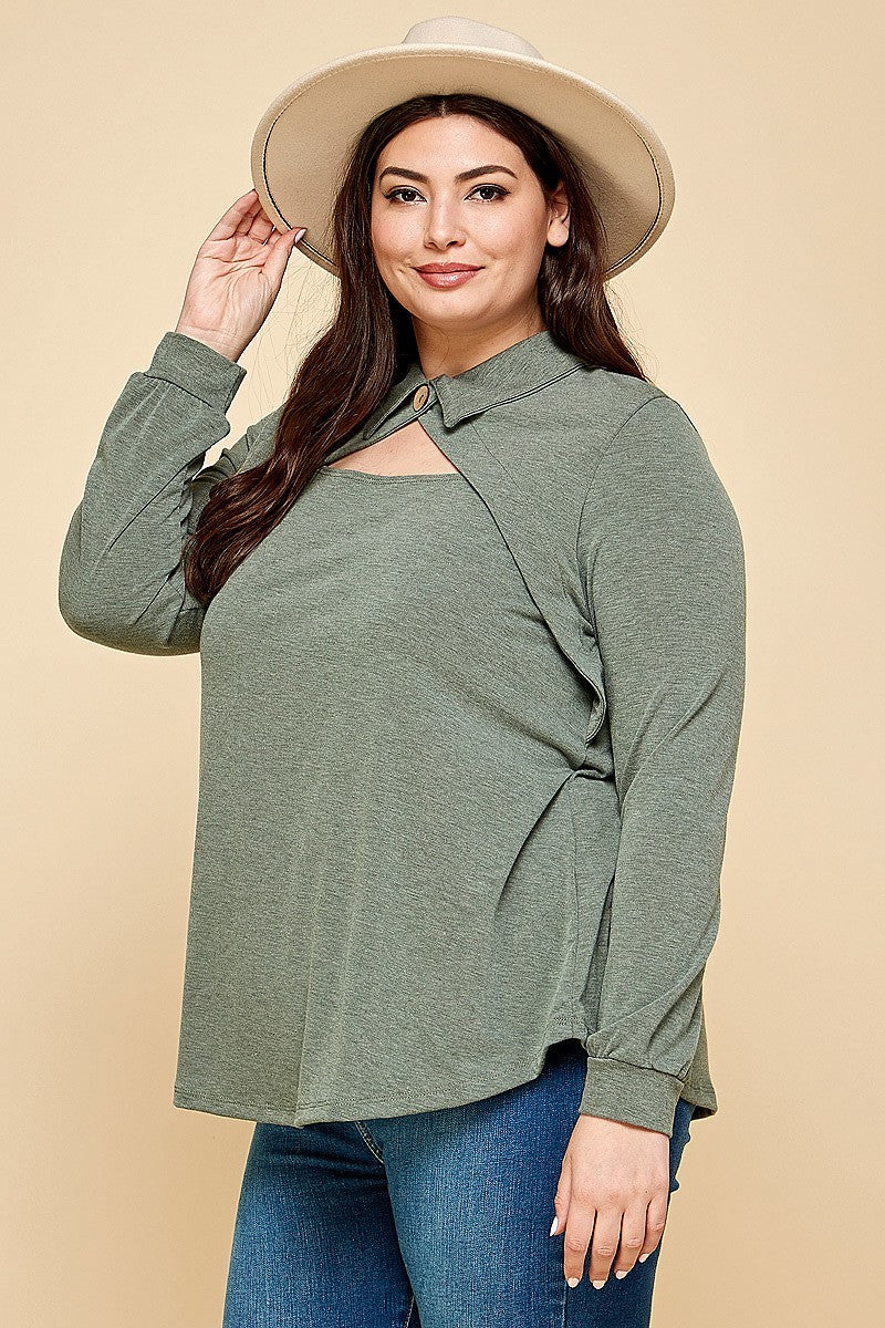 Plus Size Solid Long Sleeve Fashion Top Smile Sparker