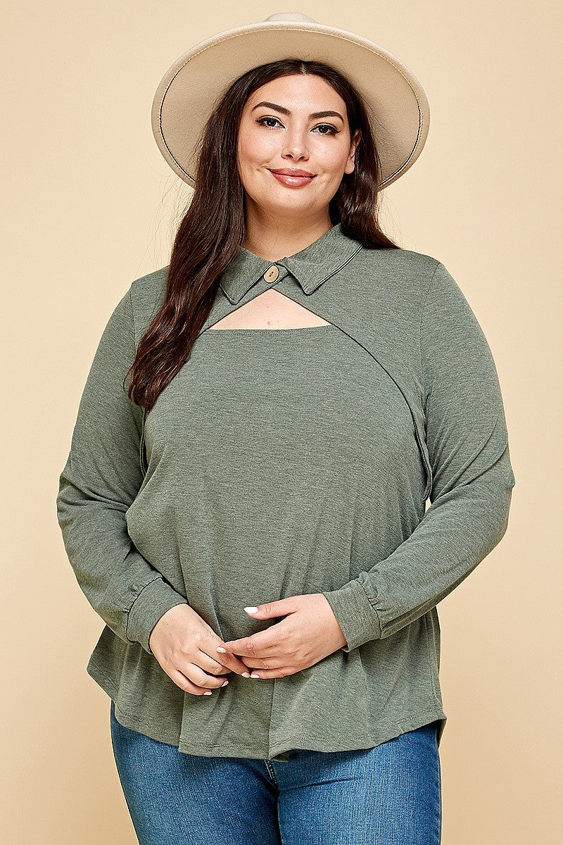 Plus Size Solid Long Sleeve Fashion Top Smile Sparker