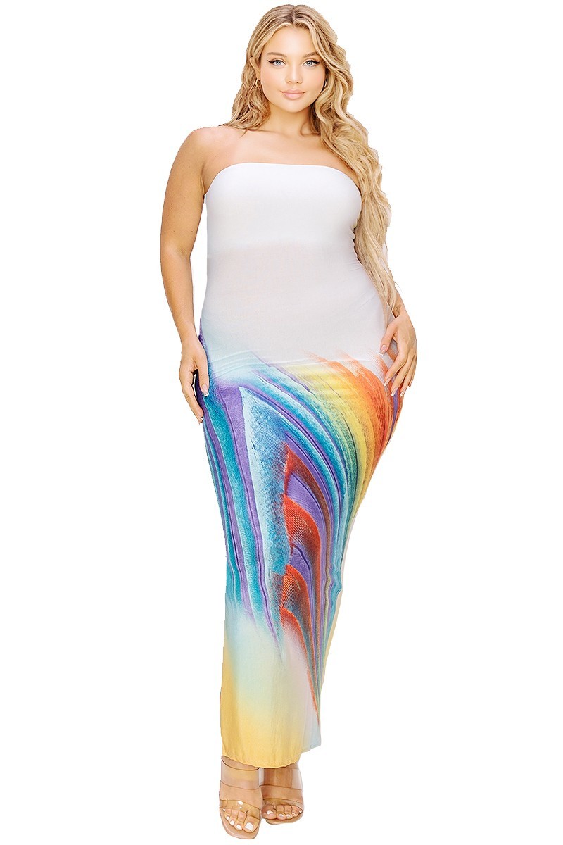 Plus sleeveless color gradient tube top maxi dress Smile Sparker