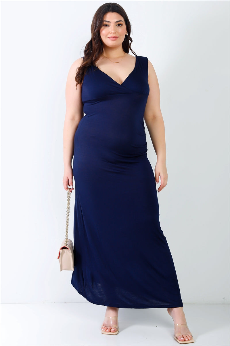 Plus V-neck Sleeveless Maxi Dress Smile Sparker