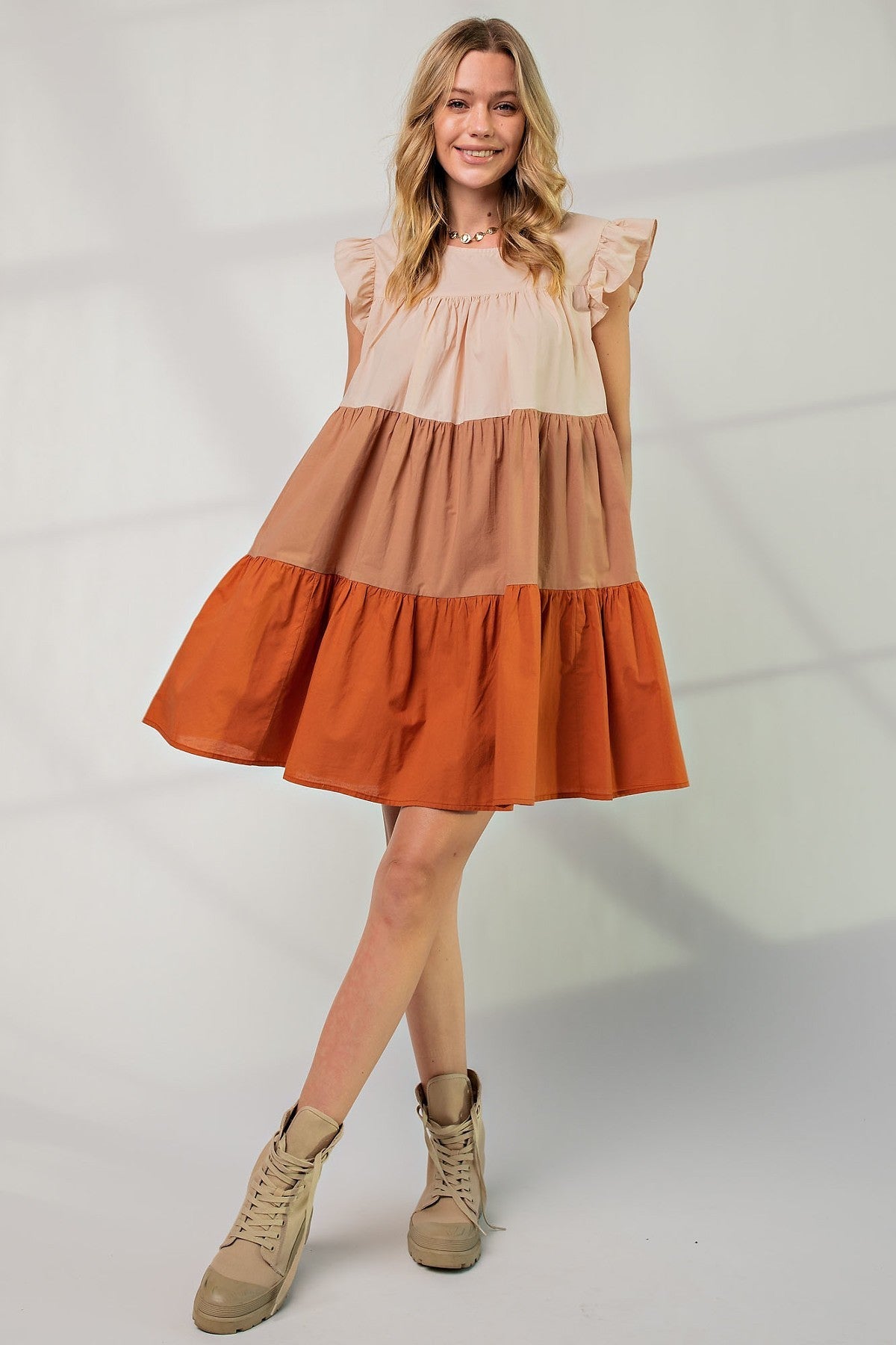 Poplin Tiered Color Block Dress Smile Sparker