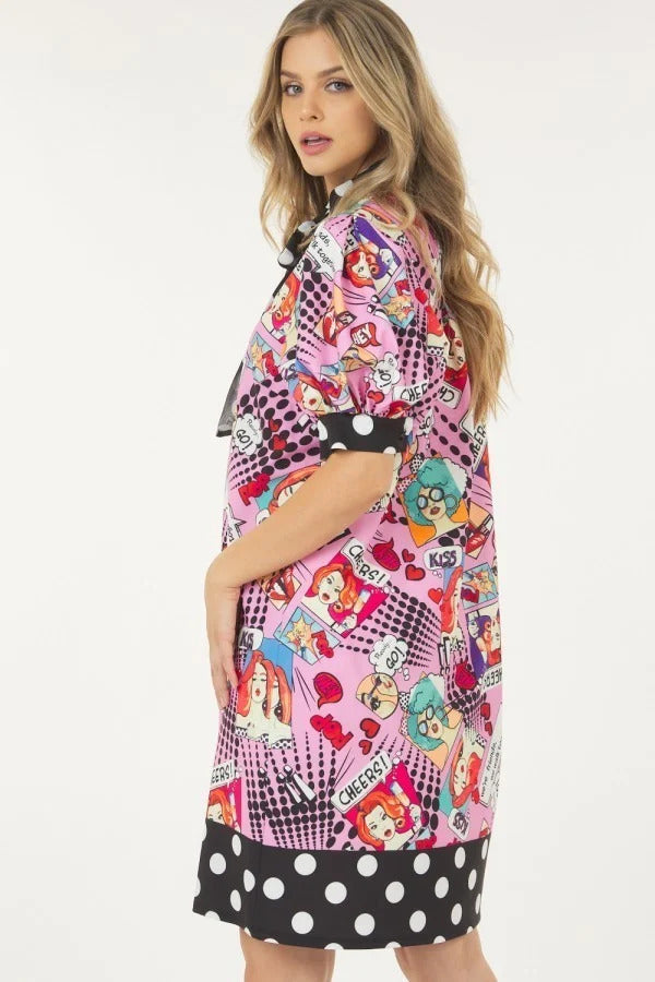 Print Midi Dress With Polka Dot Finish Smile Sparker