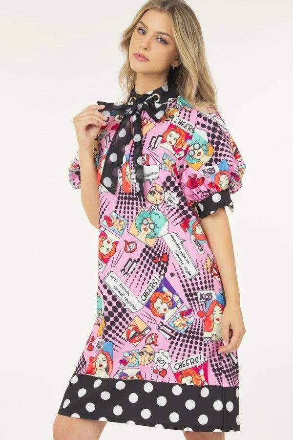 Print Midi Dress With Polka Dot Finish Smile Sparker