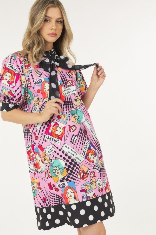 Print Midi Dress With Polka Dot Finish Smile Sparker