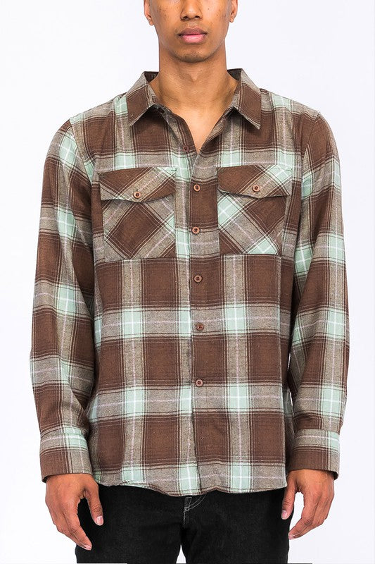 Regular Fit Checker Plaid Flannel Long Sleeve Smile Sparker