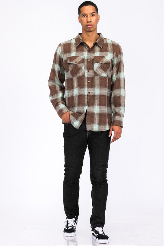 Regular Fit Checker Plaid Flannel Long Sleeve Smile Sparker