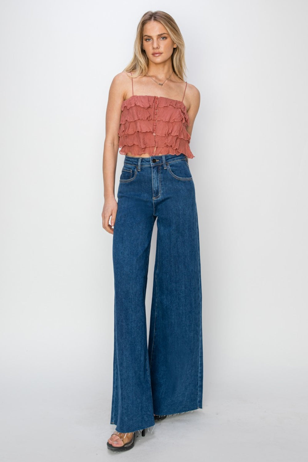 RISEN High Rise Palazzo Jeans - JEANS - Dark Blue