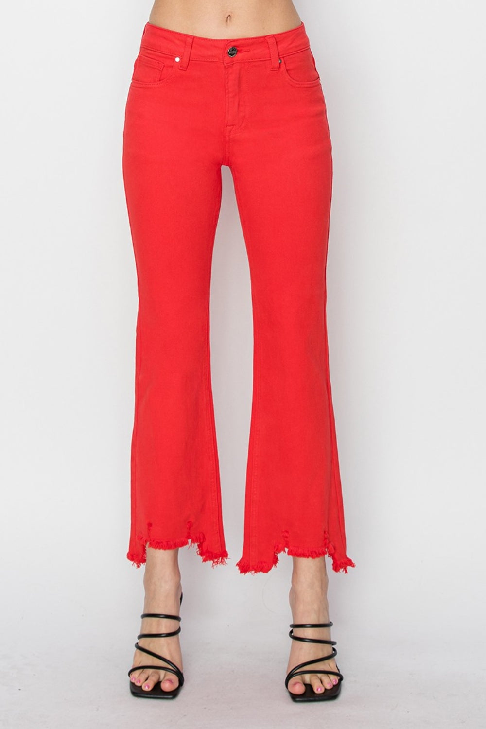 RISEN Raw Hem Bootcut Jeans with Pockets - BOTTOMS - Hot pink