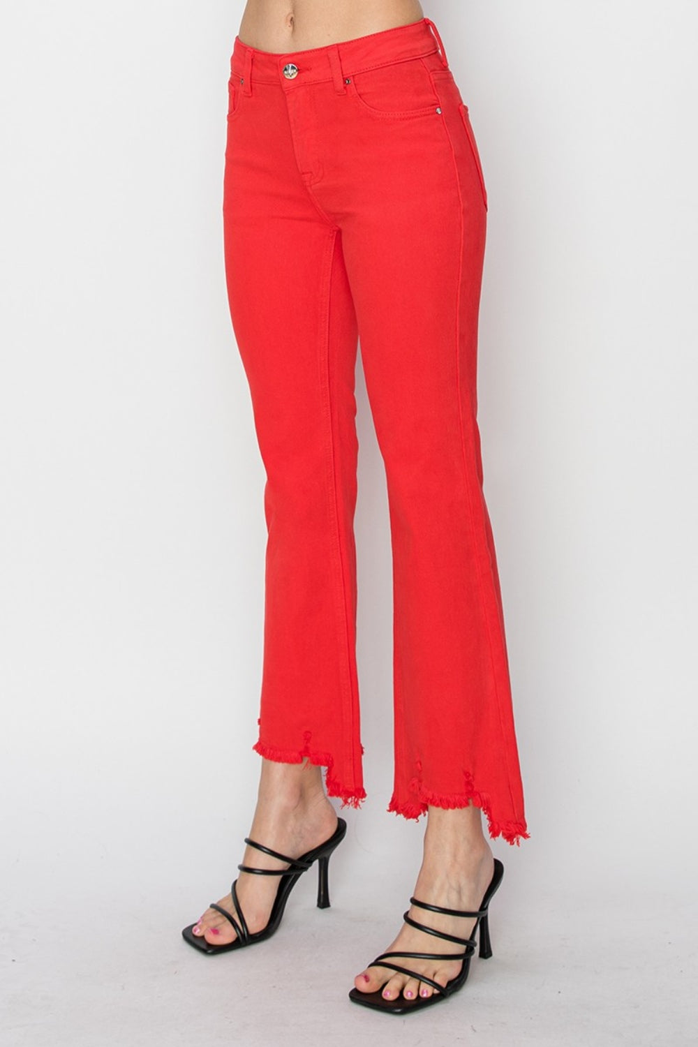 RISEN Raw Hem Bootcut Jeans with Pockets - BOTTOMS - Hot pink