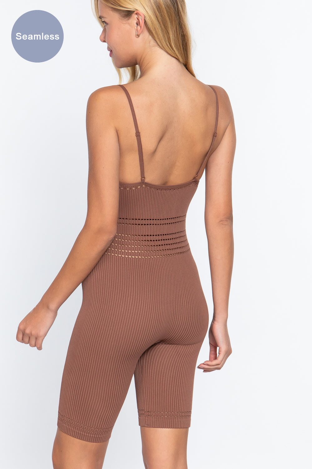 Round Neck Pointelle Detail Seamless Rib Romper Smile Sparker