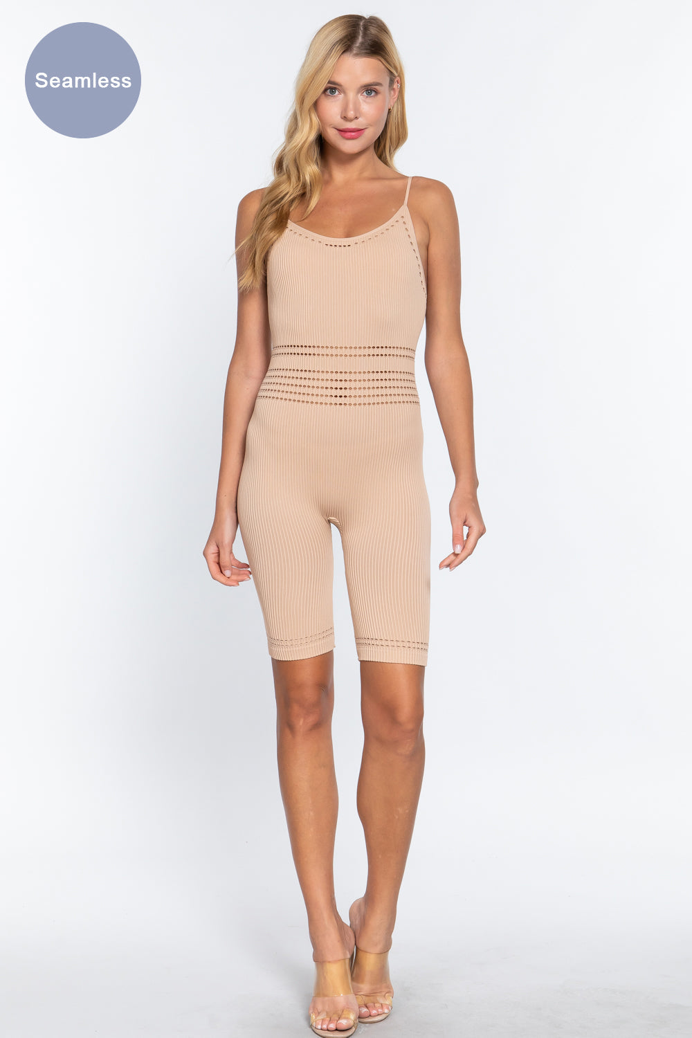 Round Neck Pointelle Detail Seamless Rib Romper Smile Sparker