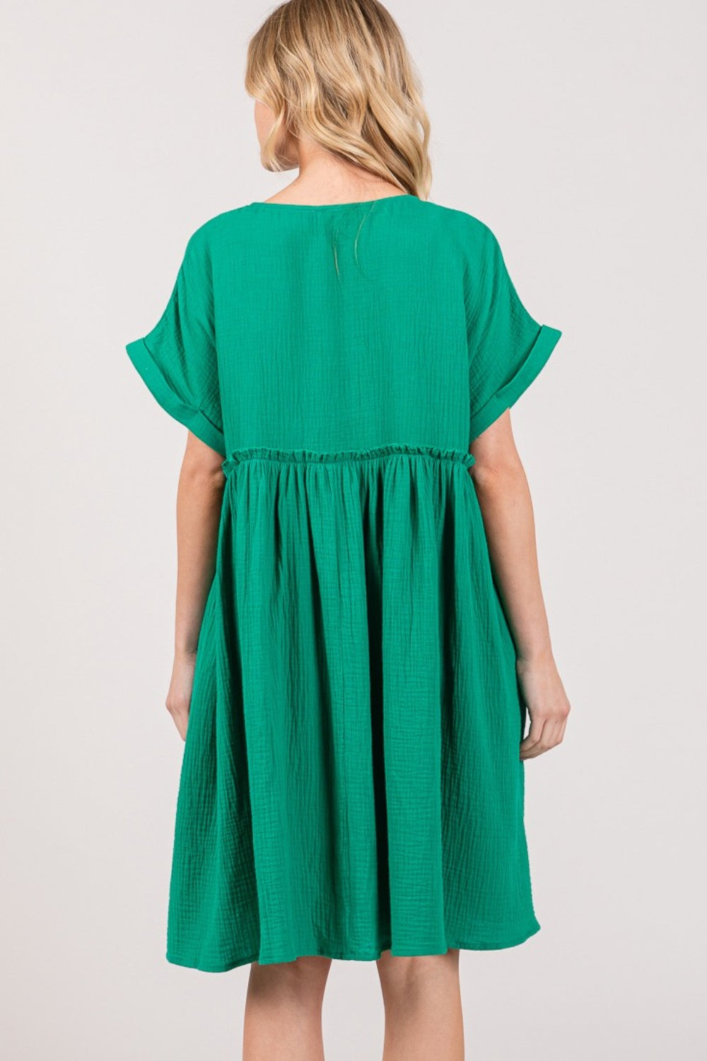 SAGE + FIG Full Size Button Up Short Sleeve Dress - DRESSES - Trendsi