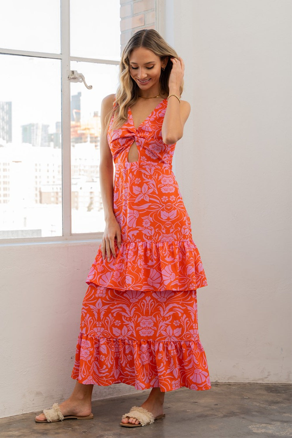 Sew In Love Full Size Floral Ruffled Maxi Sleeveless Dress - DRESSES - Multi