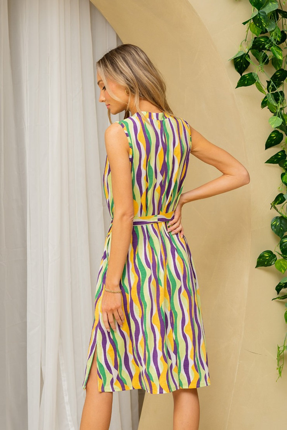 Sew In Love Full Size Stripe Tied Sleeveless Dress with Side Pockets - DRESSES - Multi