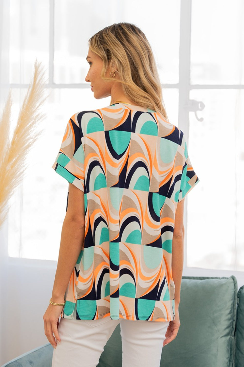 Sew In Love Wrinkle-Free Geometric Short Sleeve Shirt - TOPS - Mint