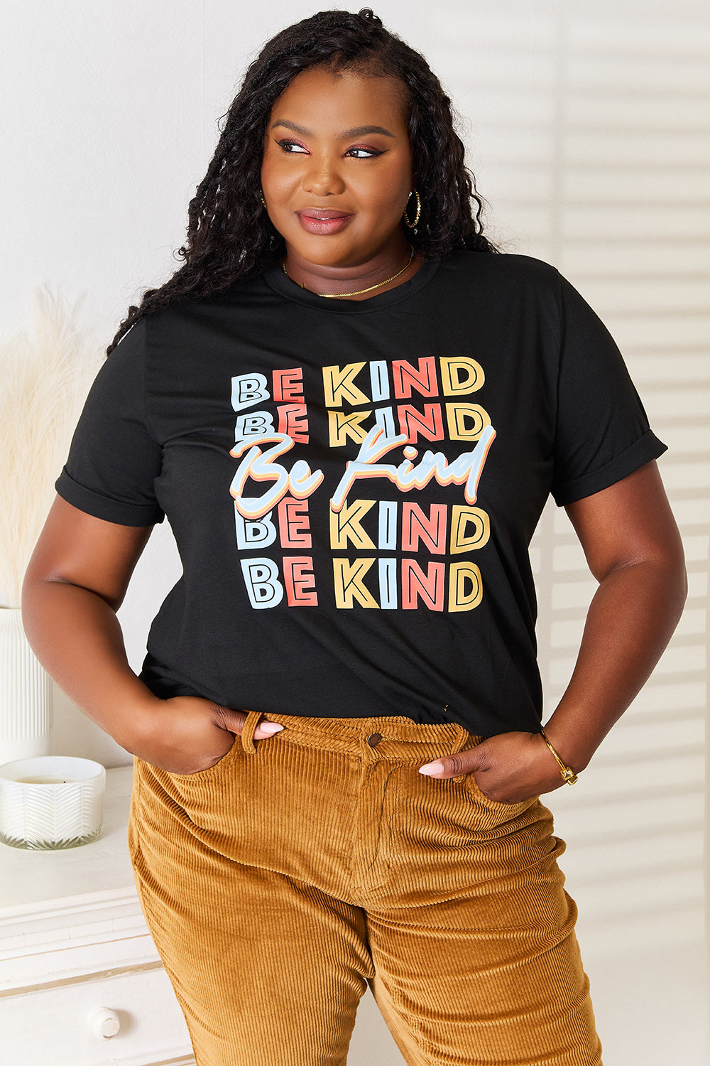 Simply Love BE KIND Graphic Round Neck T-Shirt - Black / S - SHIRTS & BLOUSES - Black