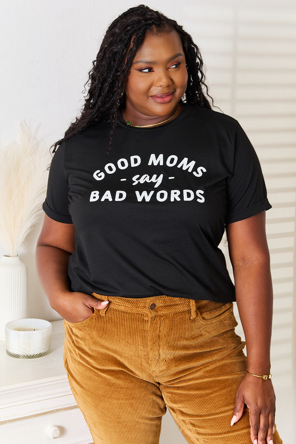 Simply Love GOOD MOMS SAY BAD WORDS Graphic Tee - Black / S - SHIRTS & BLOUSES - Black