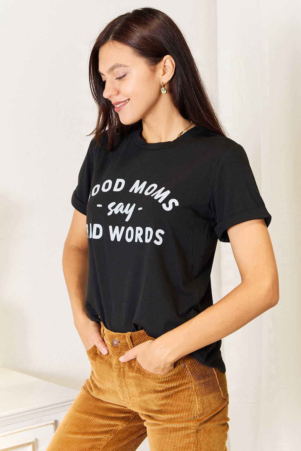 Simply Love GOOD MOMS SAY BAD WORDS Graphic Tee - SHIRTS & BLOUSES - Black