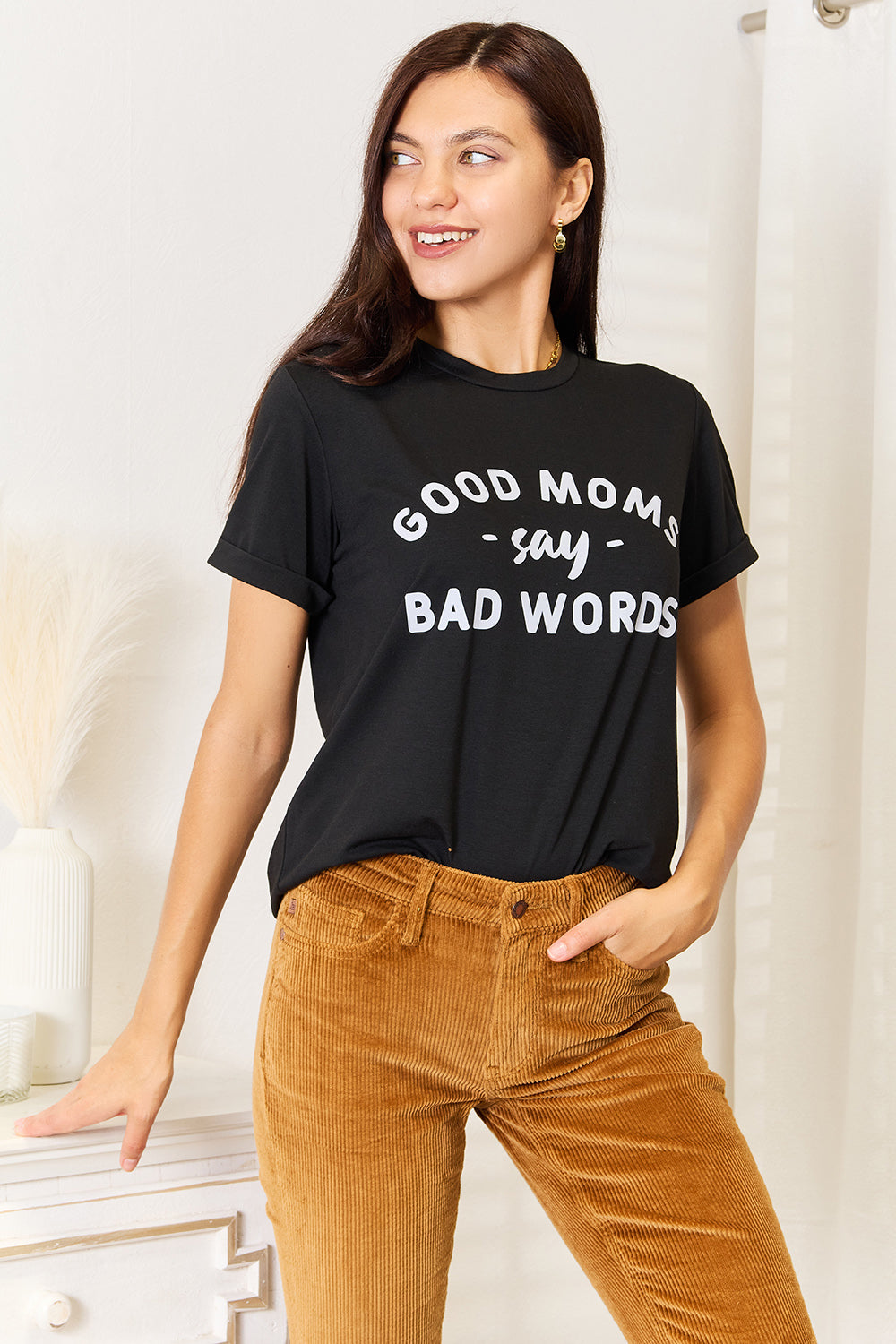 Simply Love GOOD MOMS SAY BAD WORDS Graphic Tee - SHIRTS & BLOUSES - Black