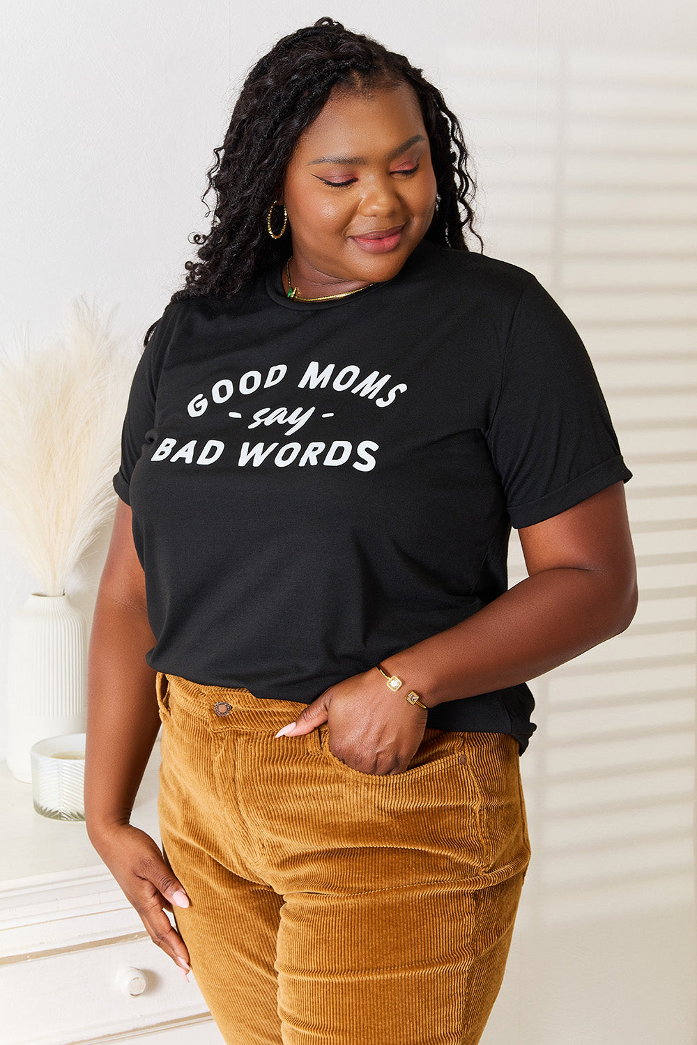 Simply Love GOOD MOMS SAY BAD WORDS Graphic Tee - SHIRTS & BLOUSES - Black