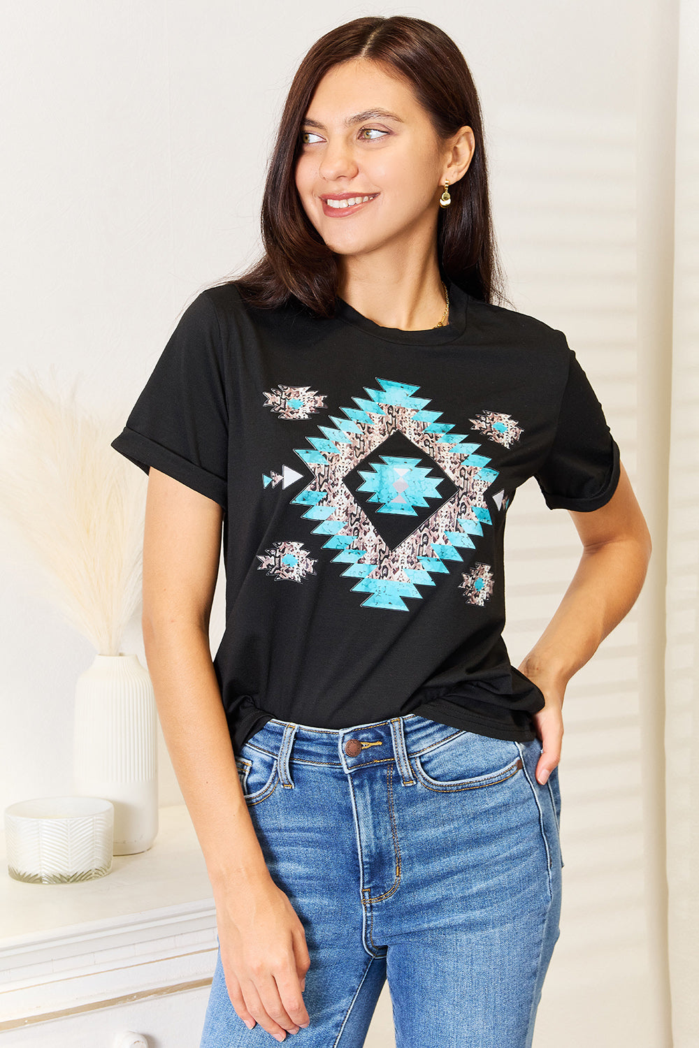 Simply Love Graphic Short Sleeve T-Shirt - Black / S - SHIRTS & BLOUSES - Black