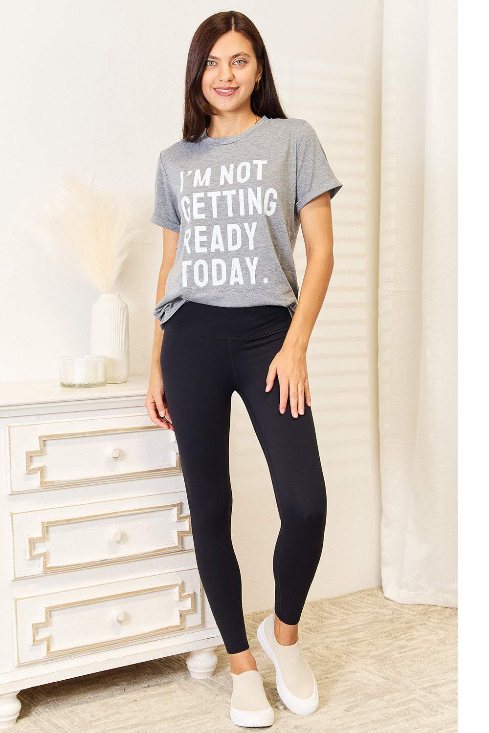 Simply Love I’M NOT GETTING READY TODAY Graphic T-Shirt - SHIRTS & BLOUSES - Dark Grey